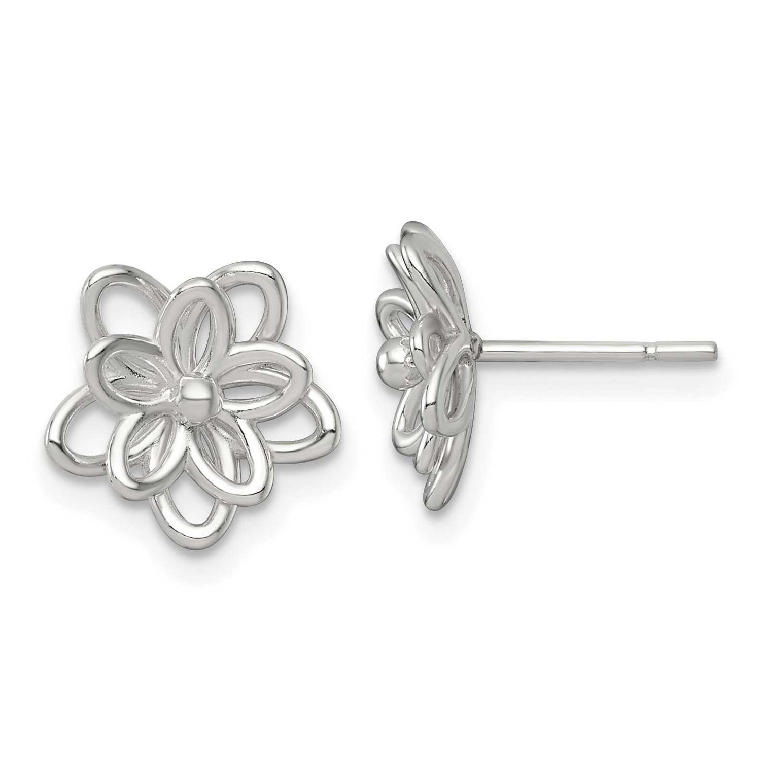 Flower Post Earrings Sterling Silver Polished, MPN: QE18226, UPC: