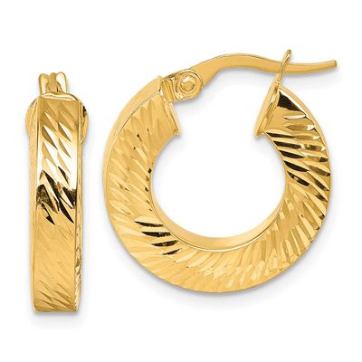 Diamond-Cut Square Tube Hoop Earrings 14k Gold Polished, MPN: TF2404, UPC: