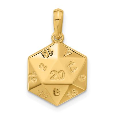 D20 Twenty-Sided Dice Pendant 14k Gold Polished, MPN: D5754, UPC: