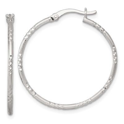 Diamond-Cut Textured 30x1.5mm Round Hoop Earrings Sterling Silver Polished, MPN: QE17839, UPC: