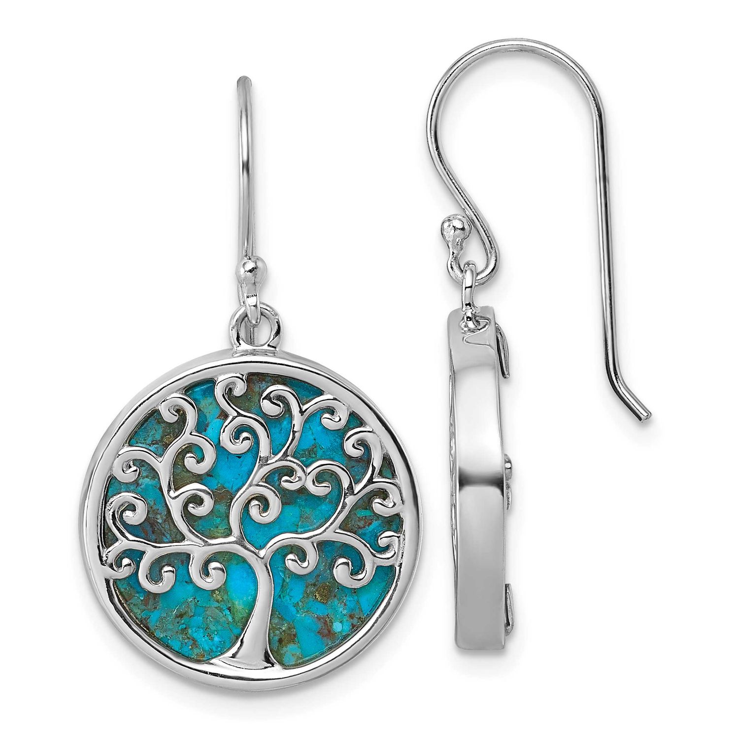 Compressed Turquoise Tree of Life Earrings Sterling Silver Rhodium-Plated, MPN: QG7220E, UPC:
