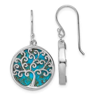 Compressed Turquoise Tree of Life Earrings Sterling Silver Rhodium-Plated, MPN: QG7220E, UPC: