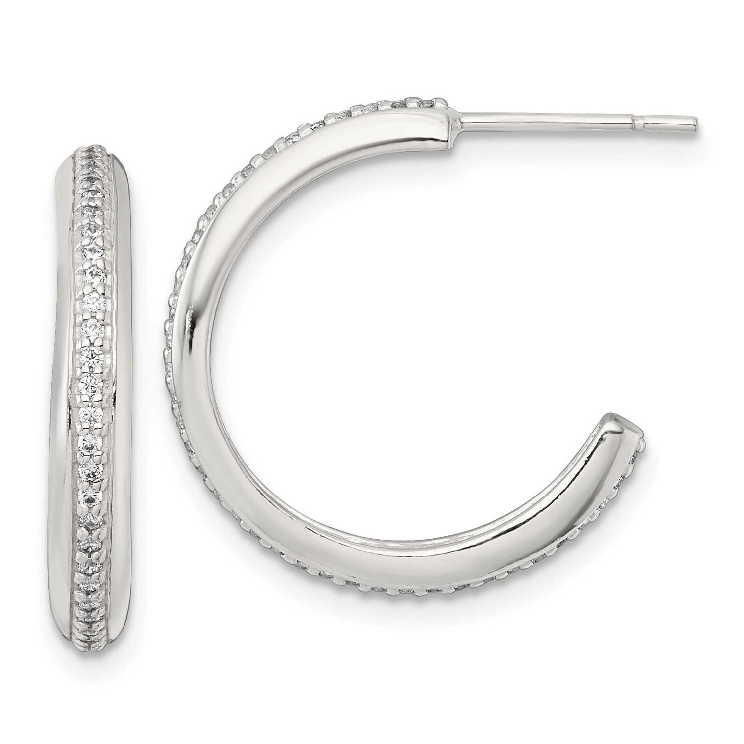 21.5x3.5mm CZ Post C-Hoop Earrings Sterling Silver Polished, MPN: QE18076, UPC: