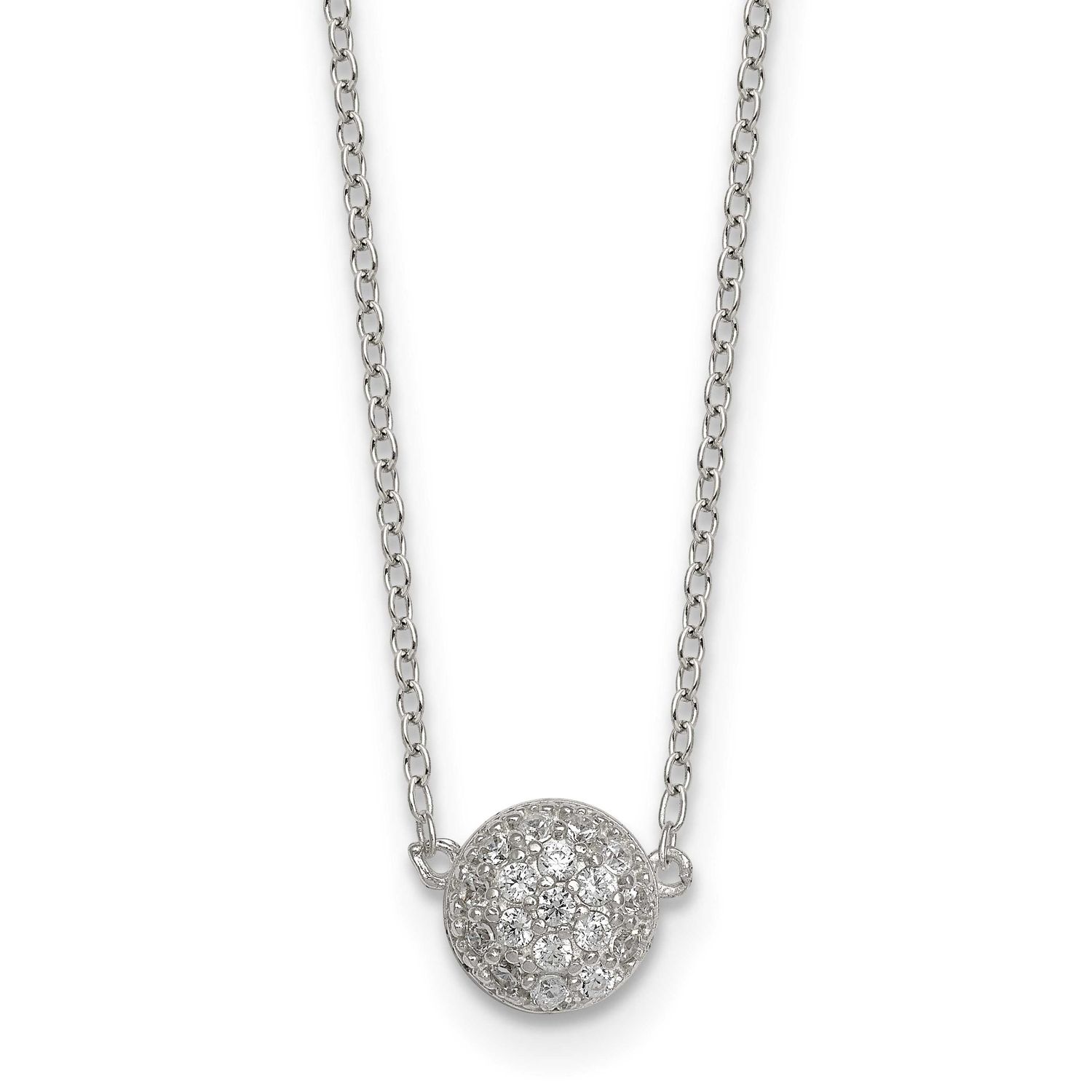 7.0mm Pave CZ Circle 16 Inch with 2 Inch Extension Necklace Sterling Silver Polished, MPN: QG7080-1…