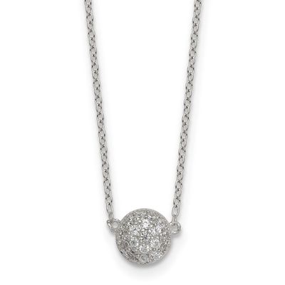 7.0mm Pave CZ Circle 16 Inch with 2 Inch Extension Necklace Sterling Silver Polished, MPN: QG7080-1…