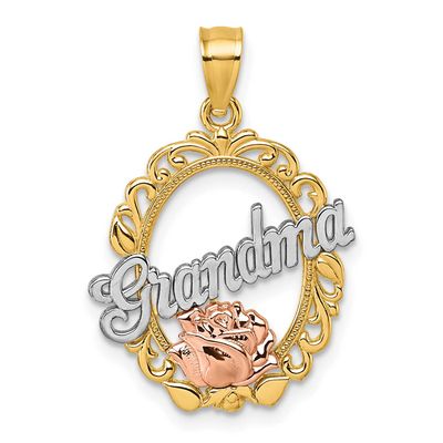 White Rhodium Polished Grandma Rose Oval Pendant 14k Two Tone Gold, MPN: K10011, UPC: