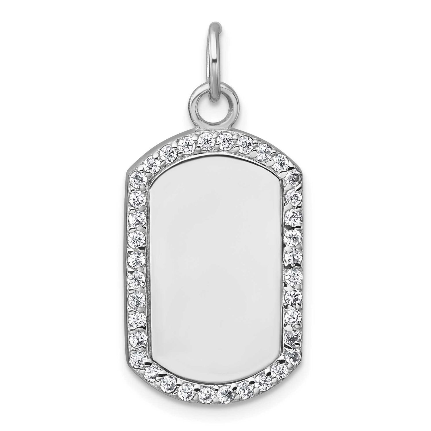 Polished CZ Engraveable Dog Tag Pendant Sterling Silver Rhodium-Plated, MPN: QC11545, UPC: