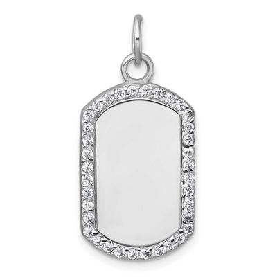 Polished CZ Engraveable Dog Tag Pendant Sterling Silver Rhodium-Plated, MPN: QC11545, UPC:
