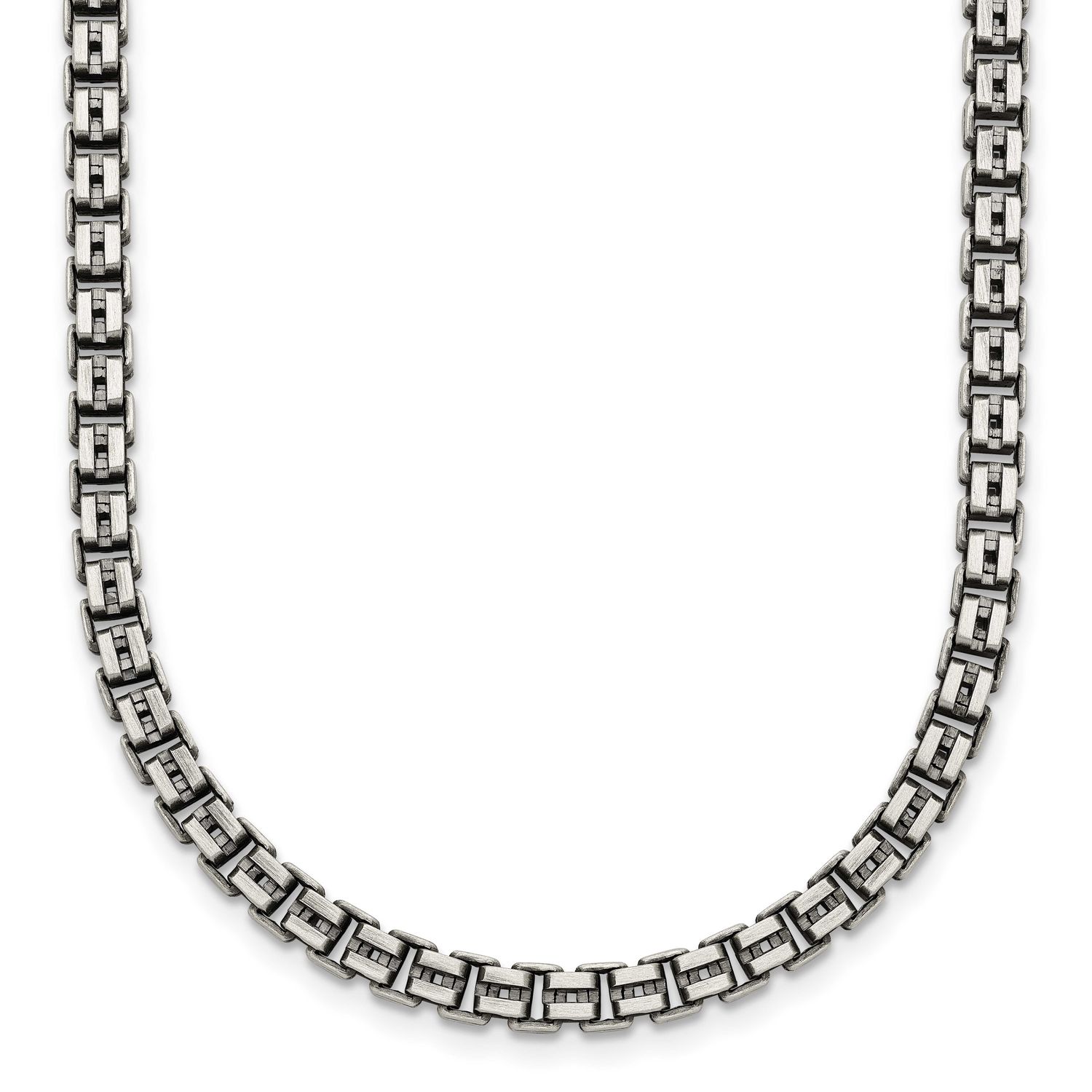 Brushed Fancy Box Link 4mm 19.75 Inch Necklace Sterling Silver Antiqued, MPN: QG6915-19.75, UPC: