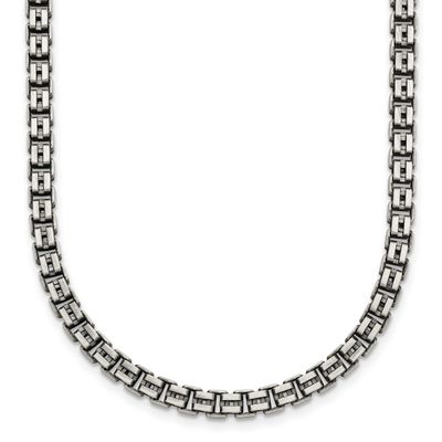 Brushed Fancy Box Link 4mm 19.75 Inch Necklace Sterling Silver Antiqued, MPN: QG6915-19.75, UPC: