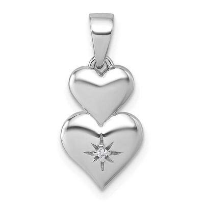 Polished CZ Double Heart Pendant Sterling Silver Rhodium-Plated, MPN: QG7198P, UPC: