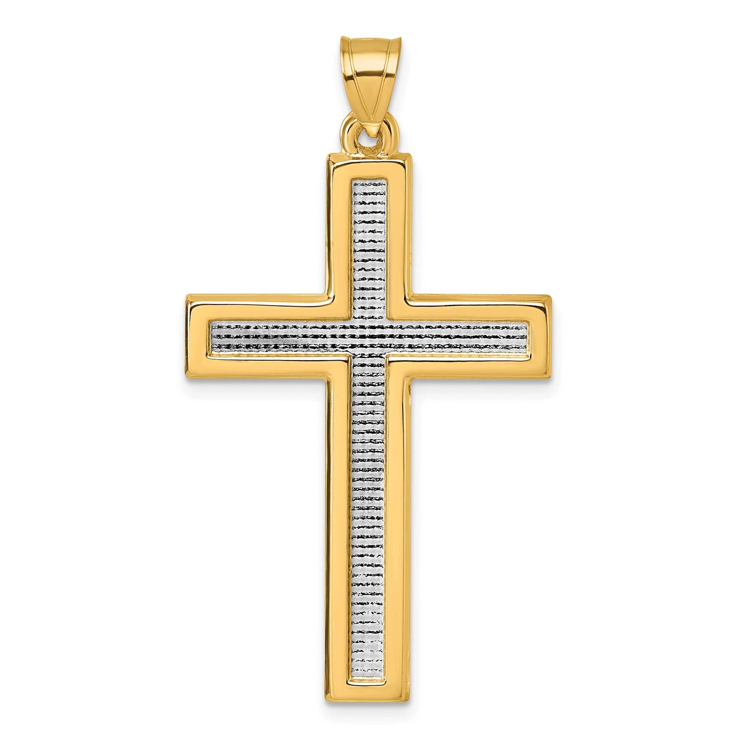 Religious Cross Pendant 14k Gold with Rhodium Polished, MPN: XR2162TT, UPC: