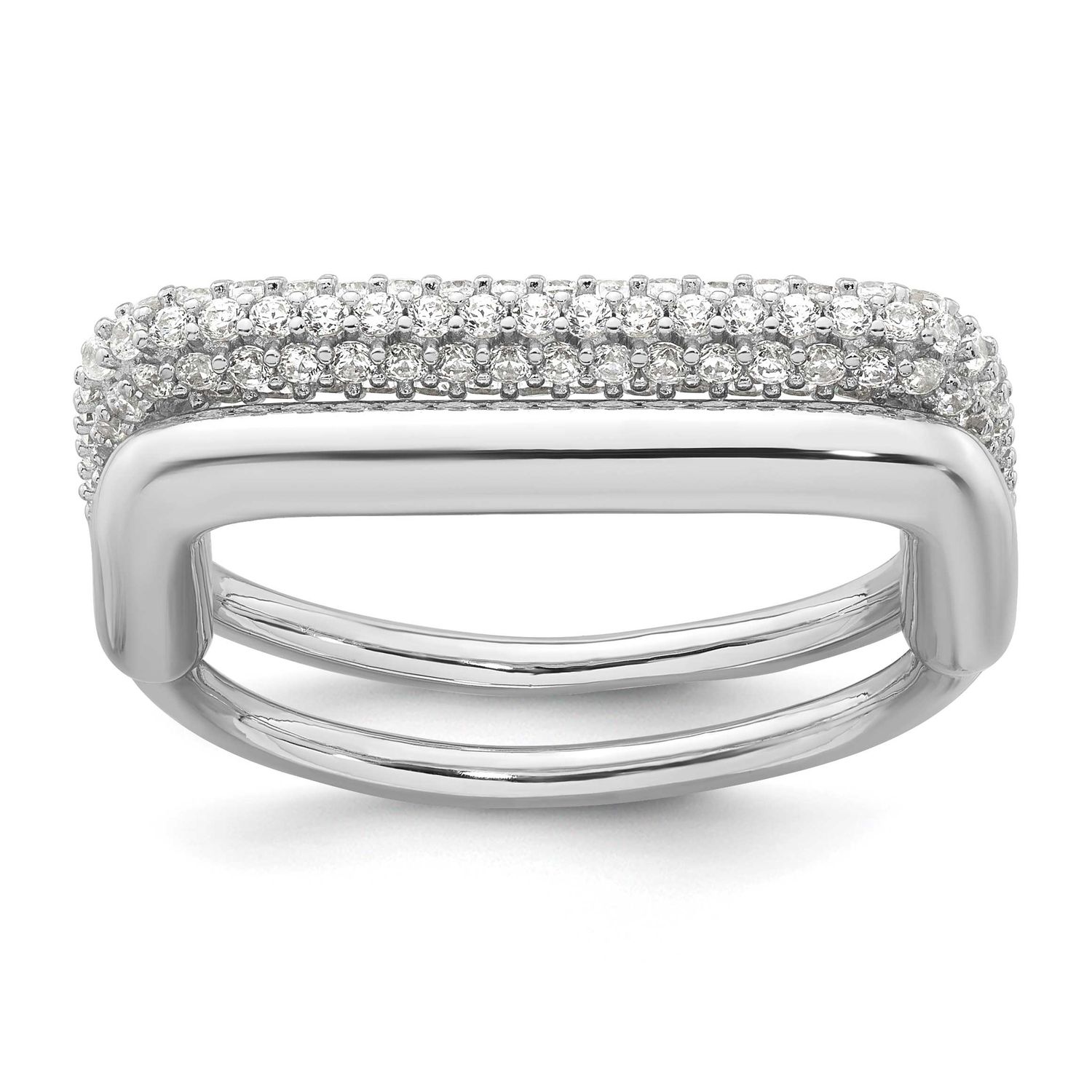 Pave CZ Square Ring Set Sterling Silver Rhodium-Plated Polished, MPN: QR7719, UPC: