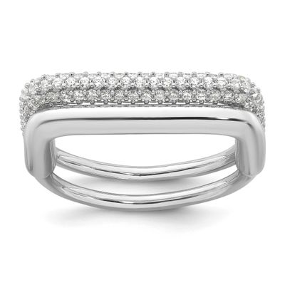 Pave CZ Square Ring Set Sterling Silver Rhodium-Plated Polished, MPN: QR7719, UPC: