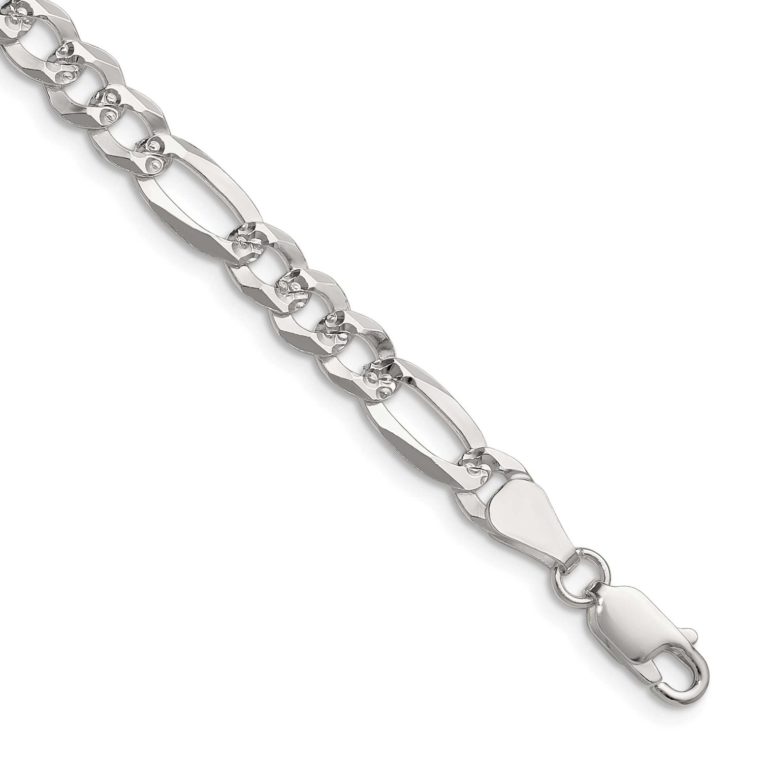 6.1mm Flat Diamond-cut Pave Figaro Chain 18 Inch Sterling Silver, MPN: QPF140-18, UPC:
