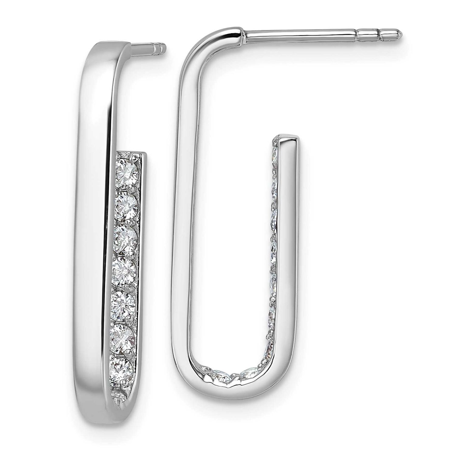 CZ Polished Rectangle Post Earrings Sterling Silver Rhodium-Plated, MPN: QE18101, UPC: