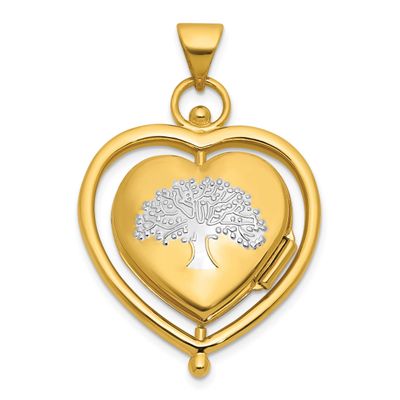 Rhodium Tree Flowers Spinning Reversible 15mm Heart Locket 14k Gold, MPN: XL880, UPC: