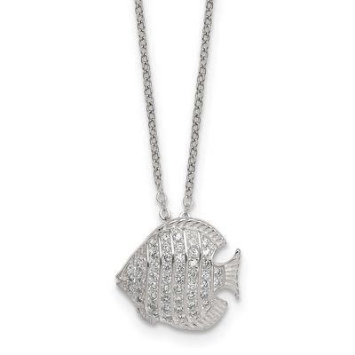 CZ Fish 16 Inch with 2 Inch Extension Necklace Sterling Silver Polished, MPN: QG7092-16, UPC:
