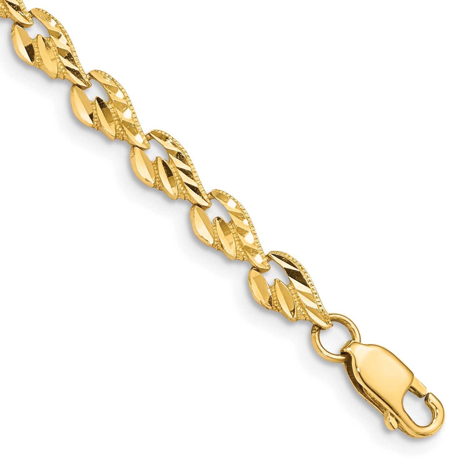 Diamond-Cut Leaf 7 Inch Bracelet 10k Gold Polished, MPN: 10FB1510-7, UPC: