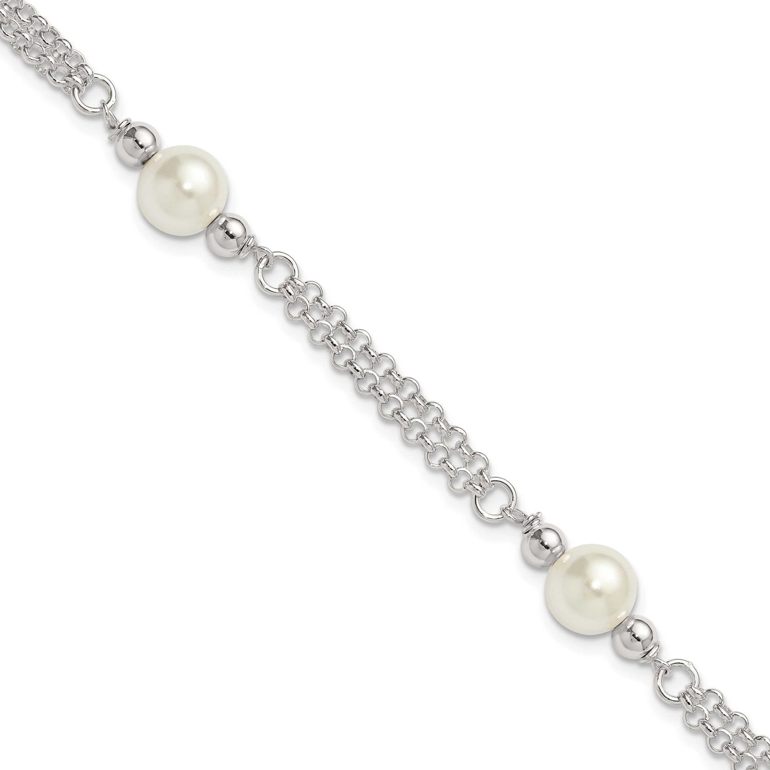 2-Strand Glass Pearl Bracelet Sterling Silver Polished, MPN: QG6827-7.5, UPC: