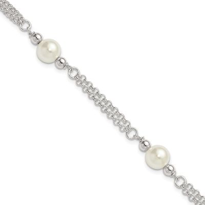 2-Strand Glass Pearl Bracelet Sterling Silver Polished, MPN: QG6827-7.5, UPC: