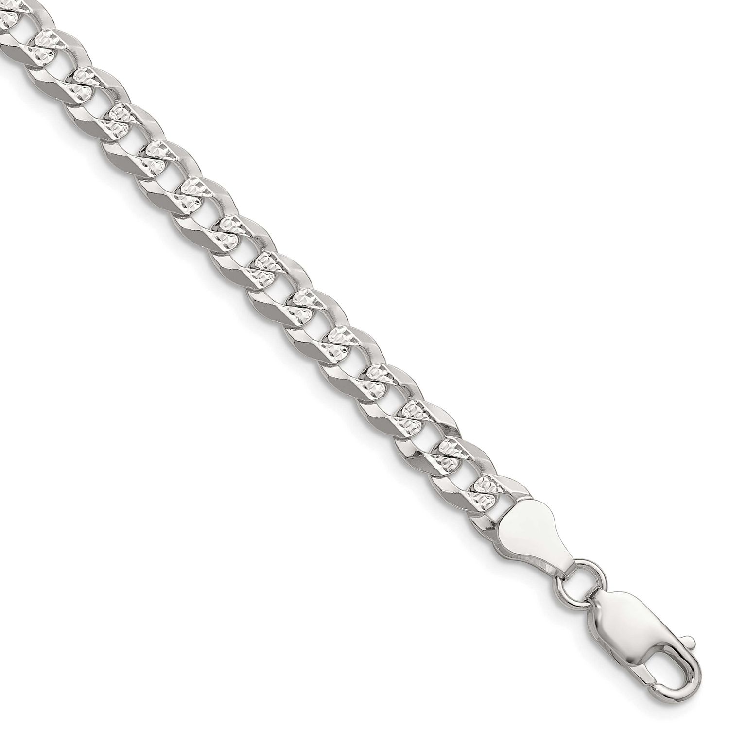 5.9mm Flat Diamond-cut Pave Curb Chain 7 Inch Sterling Silver, MPN: QPCB140-7, UPC: