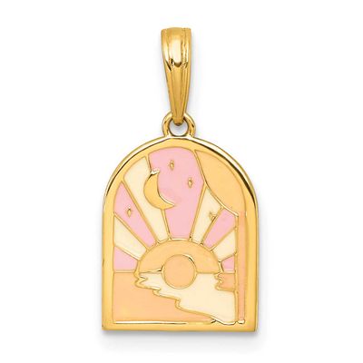 Multi Color Enamel Sunset and Moon Charm 14k Gold Polished, MPN: K10037, UPC: