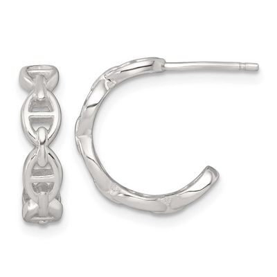 Anchor Link Post C-Hoop Earrings Sterling Silver Polished, MPN: QE18001, UPC: