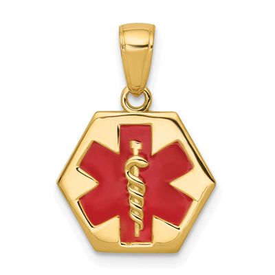 Enameled Textured Back Medical Disk Pendant 14k Gold, MPN: XM522, UPC: 637218117581