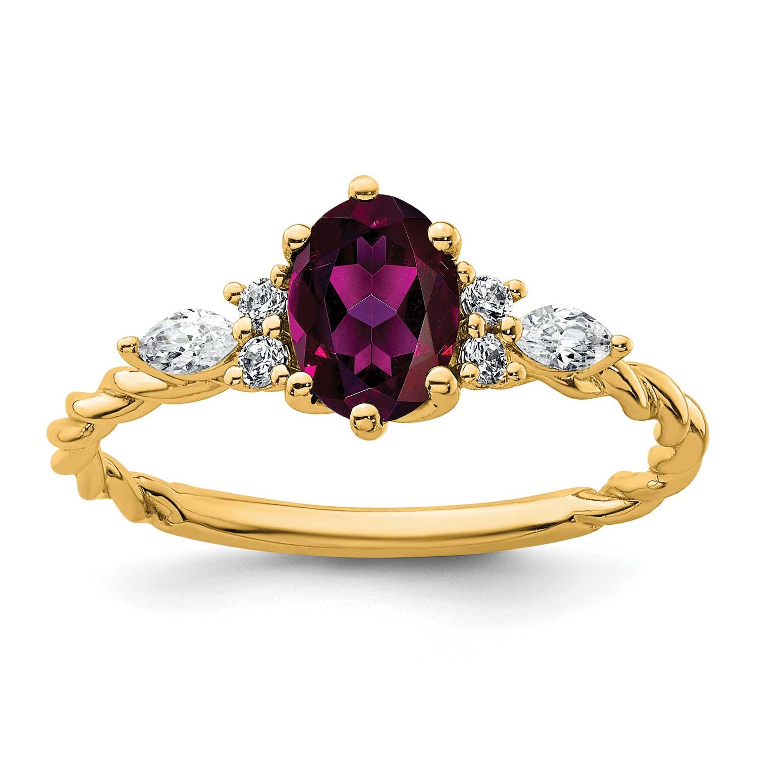 Diamond and Rhodolite Garnet Twisted Ring 14k Gold Polished, MPN: RM9791-RG-017-YAA, UPC: