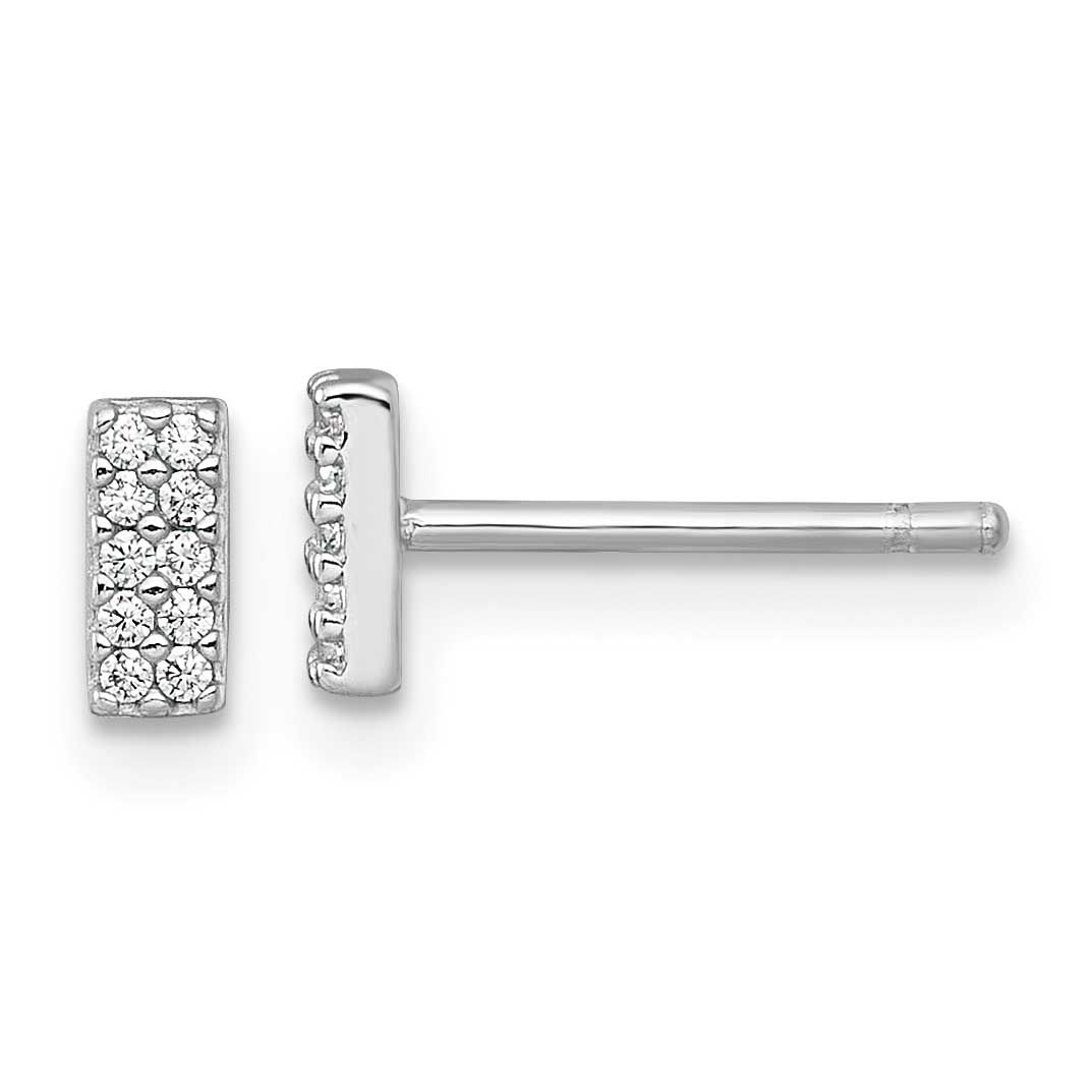 Polished CZ Bar Post Earrings Sterling Silver Rhodium-Plated, MPN: QG7113E, UPC: