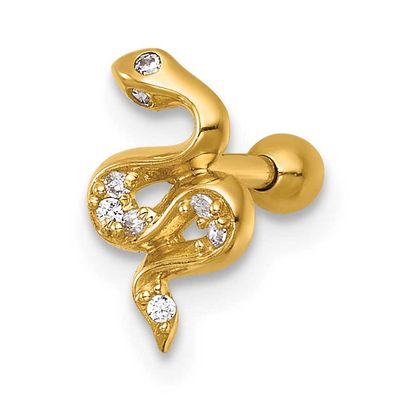 16 Gauge Polished CZ Snake Labret Stud 14k Gold, MPN: BD316, UPC: