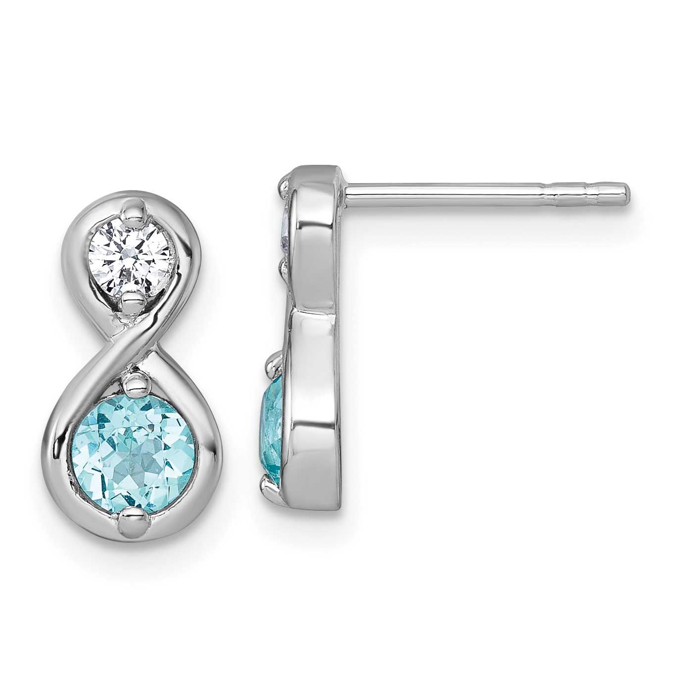 Cr. Paraiba &amp; CZ Infinity Post Earrings Sterling Silver Rhodium-Plated Polished, MPN: QE18333BT, UP…