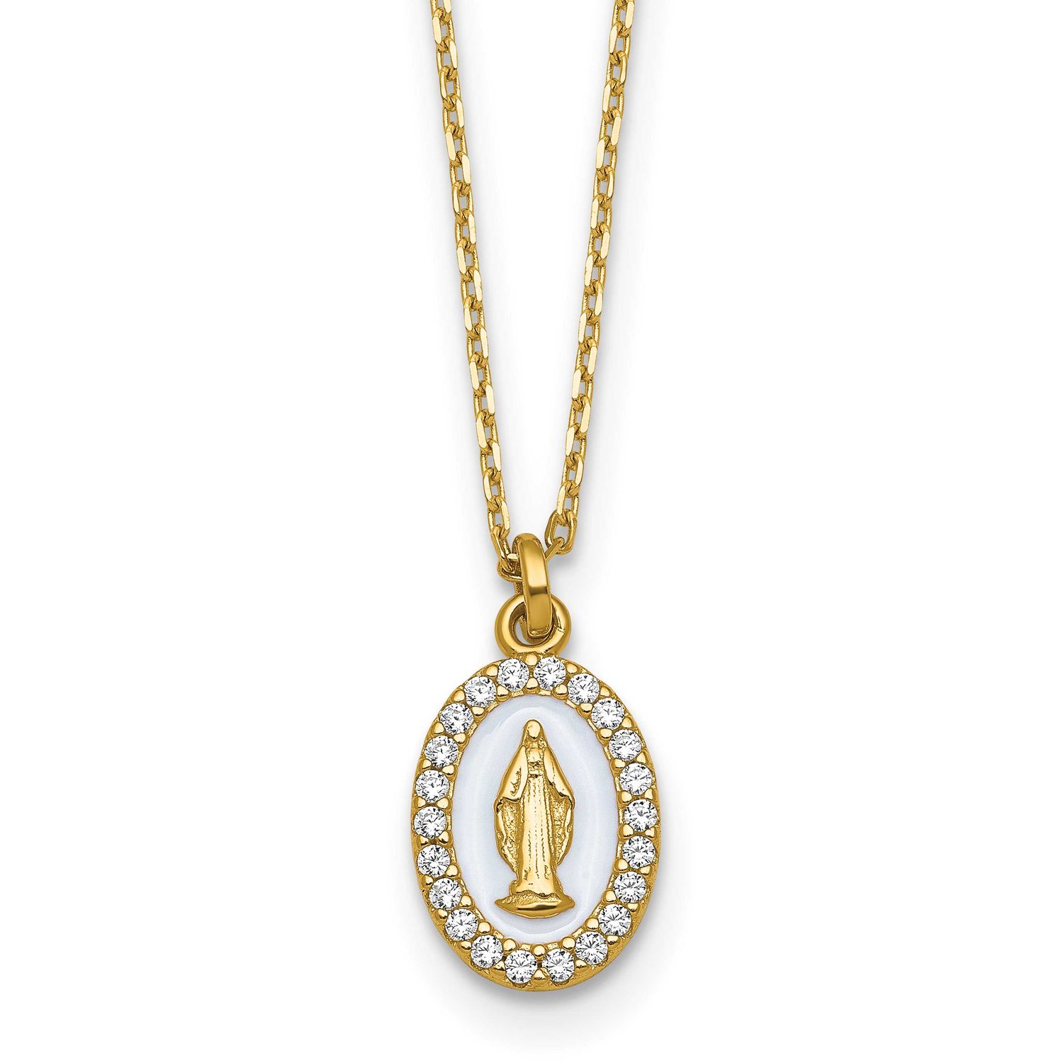 Gold-Plat CZ Enamel Miraculous Medal with 2 Inch Extender Necklace Sterling Silver, MPN: QG7024-15.…