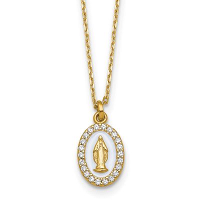 Gold-Plat CZ Enamel Miraculous Medal with 2 Inch Extender Necklace Sterling Silver, MPN: QG7024-15.…