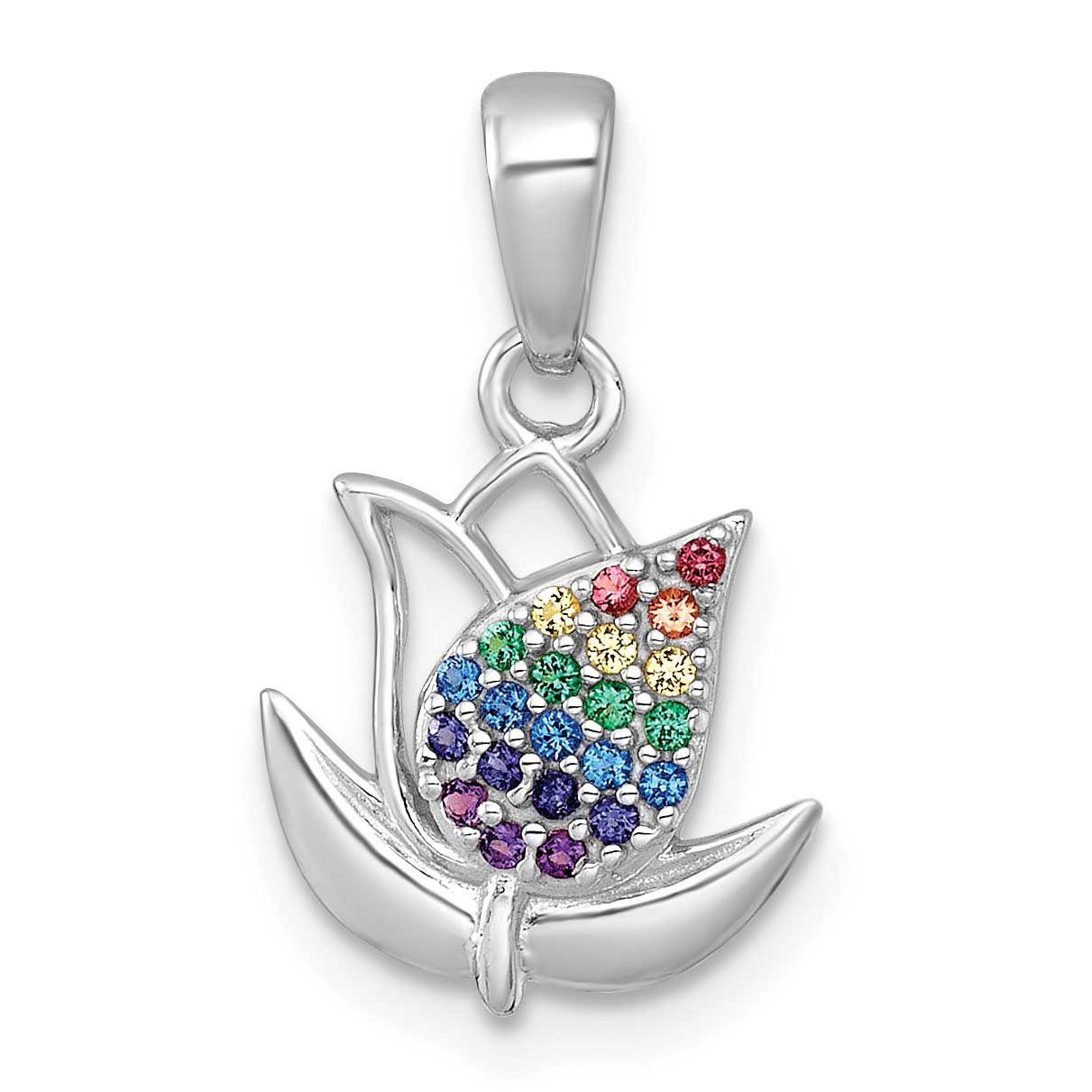 Multi Color Nano Crystals Tulip Pendant Sterling Silver Rhodium-Plated Polished, MPN: QG7226P, UPC: