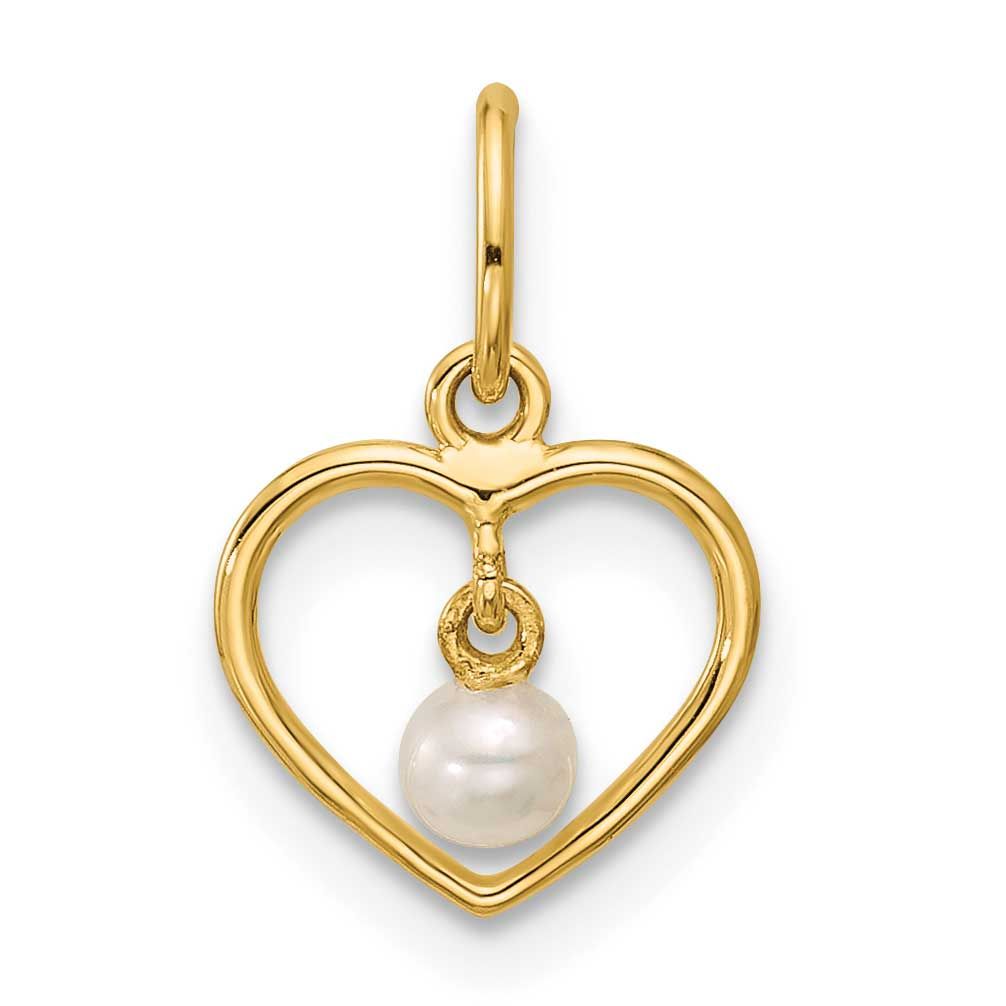 Freshwater Cultured Pearl Dangle In Heart Pendant 14k Gold Polished, MPN: YC1627, UPC: