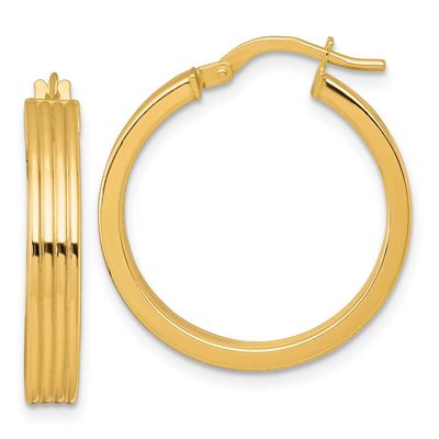 Grooved Hoop Earrings 10k Gold Polished, MPN: 10ER379, UPC: