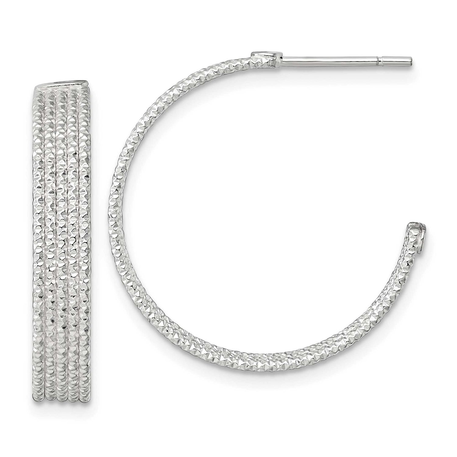 Textured 25x4.5mm Post C-Hoop Earrings Sterling Silver Polished, MPN: QE17987, UPC: