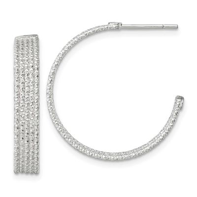 Textured 25x4.5mm Post C-Hoop Earrings Sterling Silver Polished, MPN: QE17987, UPC:
