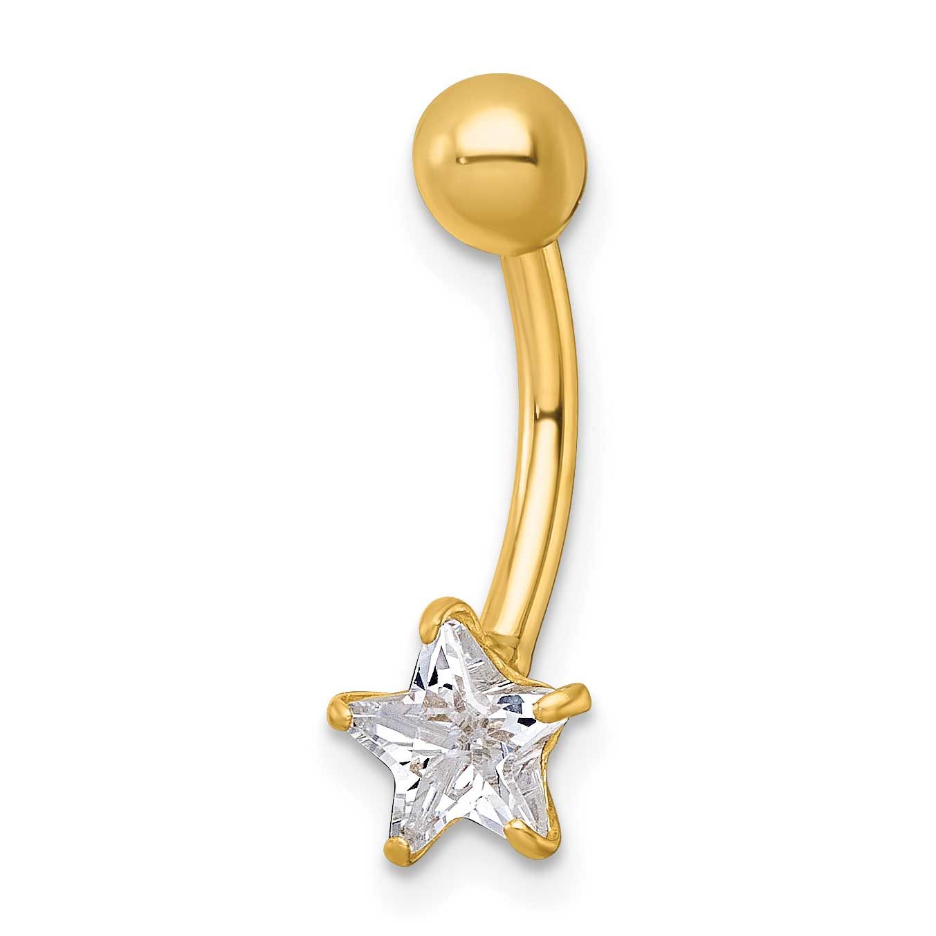 14 Gauge CZ Star Navel Ring 10k Gold Polished, MPN: 10BD217, UPC: