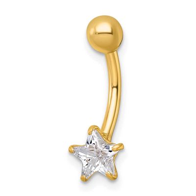 14 Gauge CZ Star Navel Ring 10k Gold Polished, MPN: 10BD217, UPC: