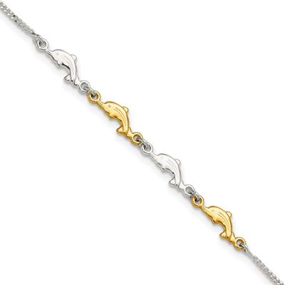 Dolphins 9 Inch Plus 1 Inch Extension Anklet Sterling Silver Gold-Tone Polished, MPN: QG6892-9, UPC: