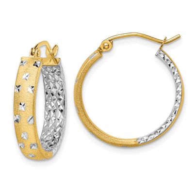 White Rhodium Satin Polished Diamond-Cut In/Out Hoop Earrings 10k Gold, MPN: 10TF1575, UPC: