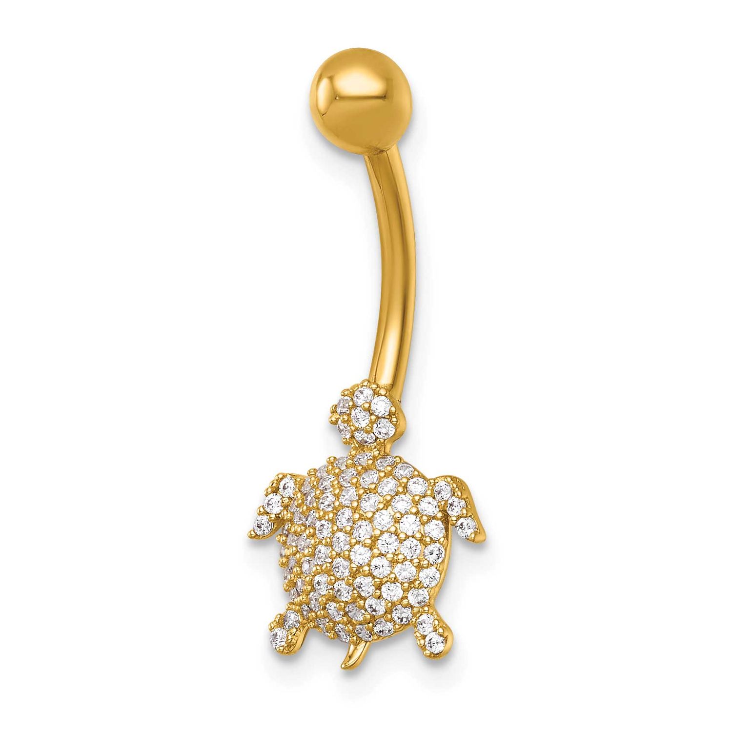 14 Gauge Polished Pave CZ Turtle Navel Ring 14k Gold, MPN: BD335, UPC: