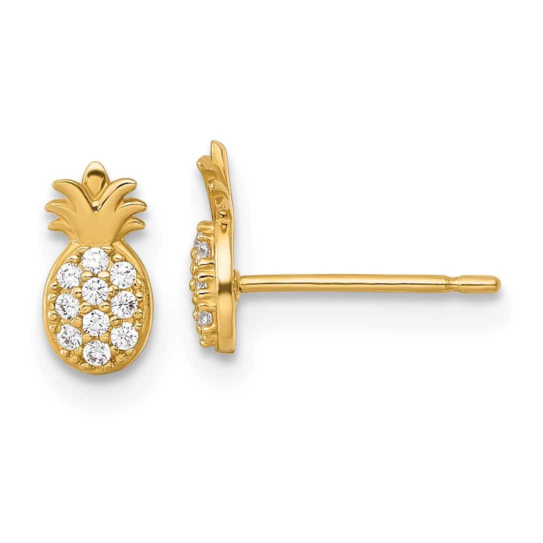 CZ Pineapple Post Earrings 14k Gold Polished, MPN: YE2305, UPC: