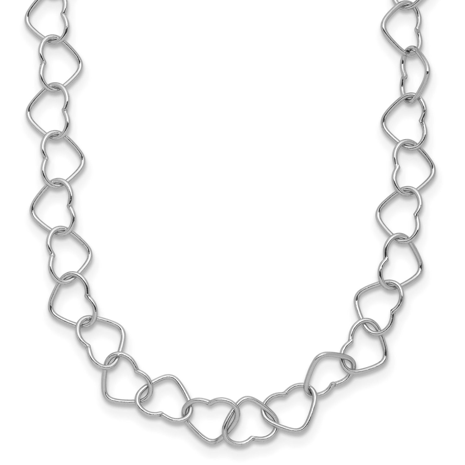 18Inch Polished Fancy Heart Link Necklace Sterling Silver Rhodium-Plated, MPN: QH320R-18, UPC: