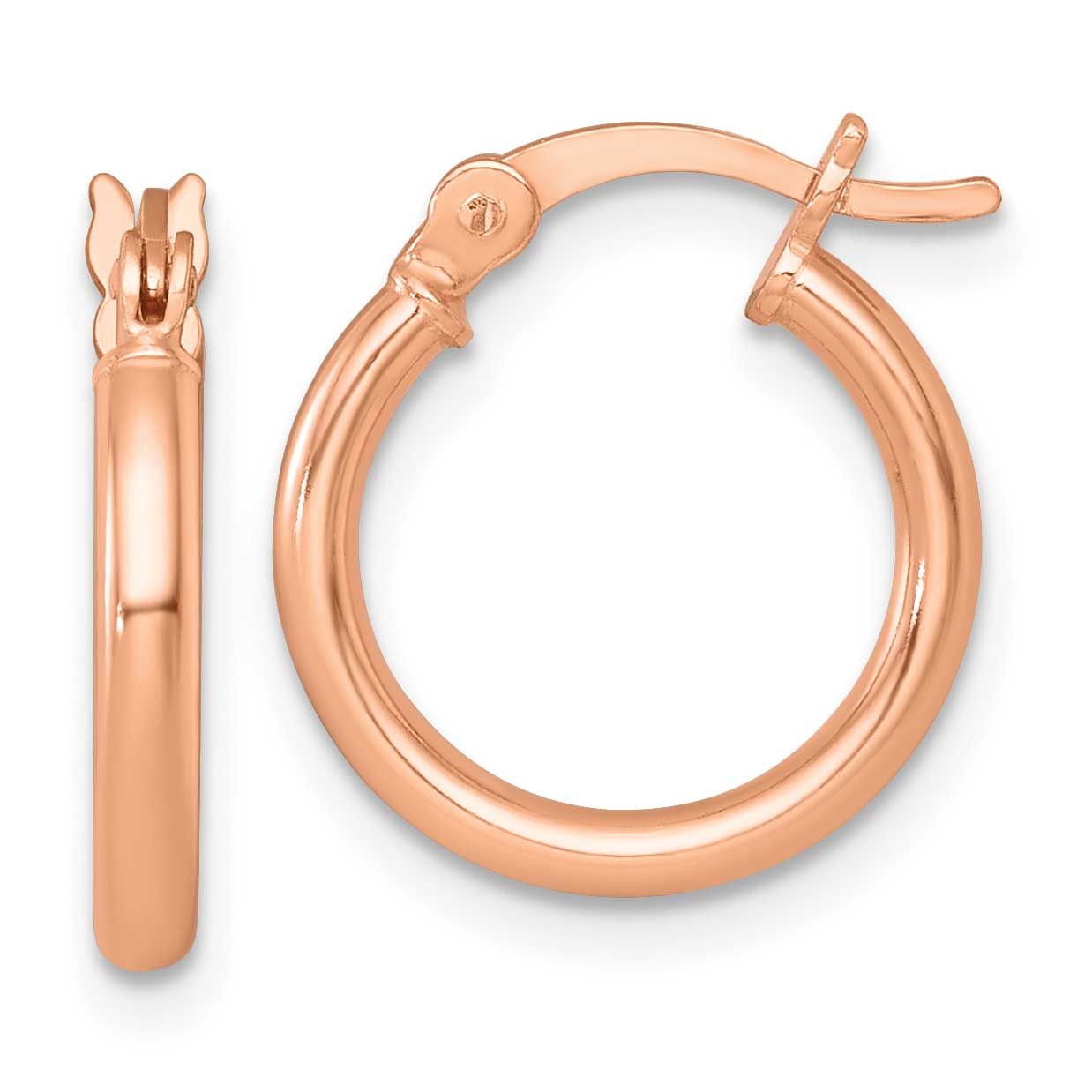 Polished 2.0mm Round Hoop Earrings Sterling Silver Rose-Tone, MPN: QE17902RP, UPC: