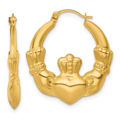 Claddagh Hoop Earrings 14k Gold Polished, MPN: TF2448, UPC: