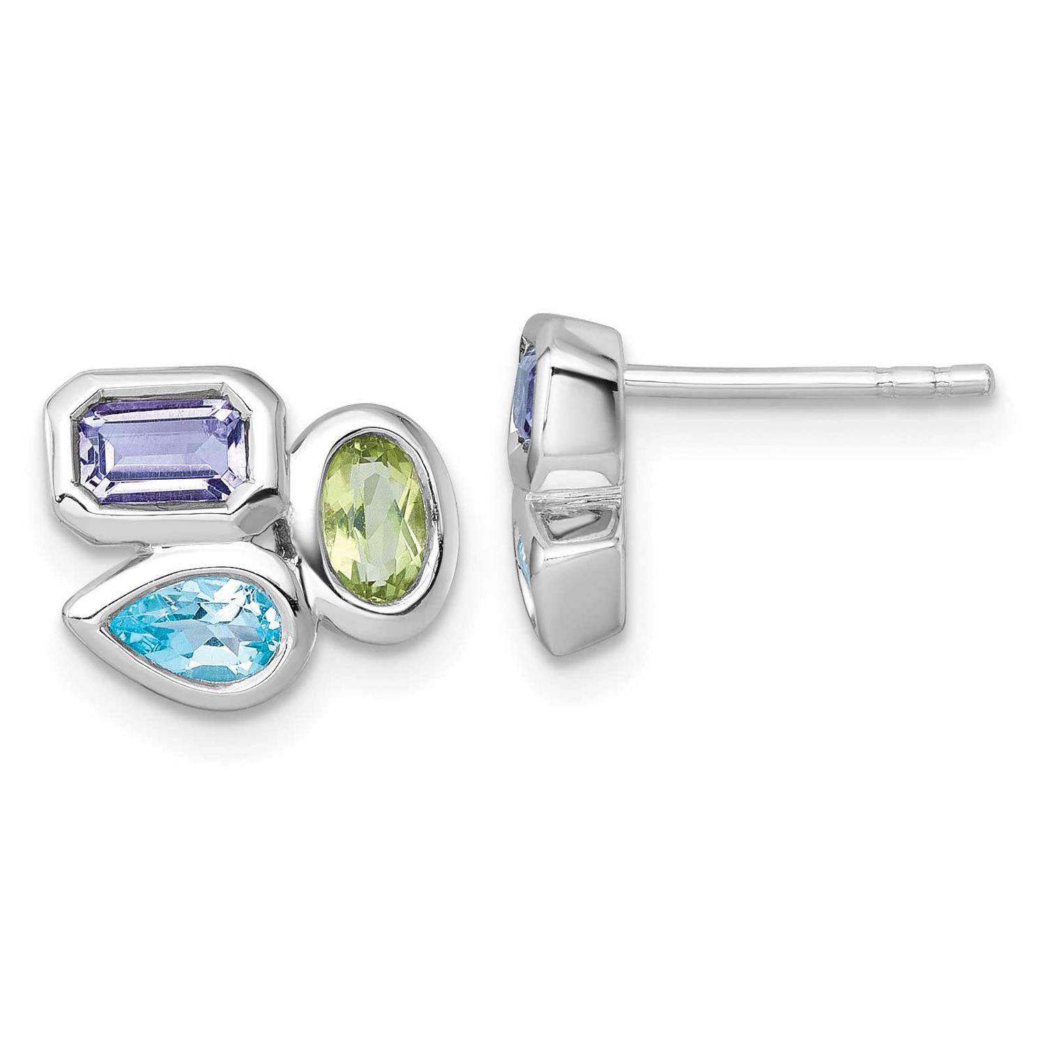 Blue Topaz Peridot Amethyst Post Earrings Sterling Silver Rhodium-Plated Polished, MPN: QE18327RB, …